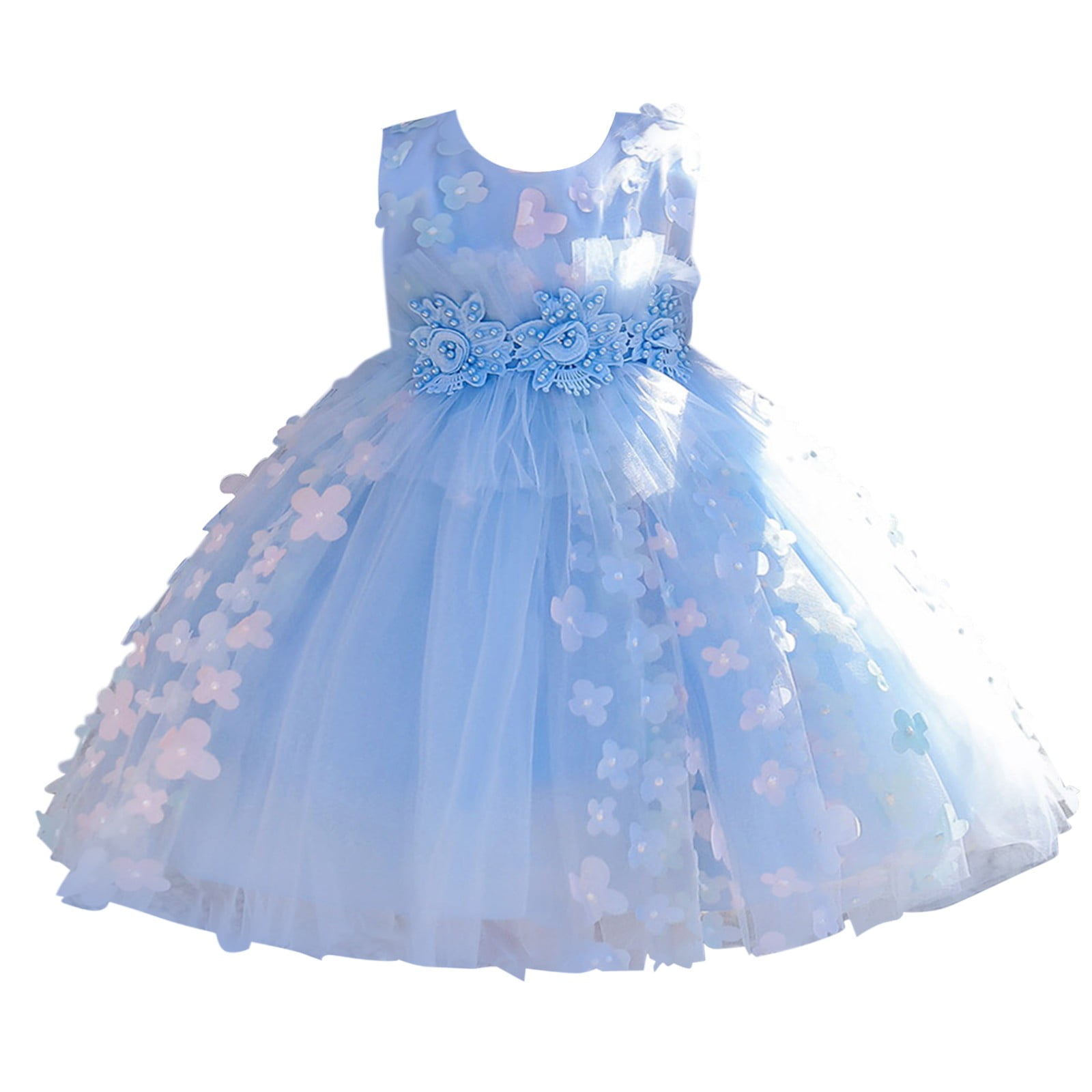Big Kid Girl Dress Dresses Girls Girl s Flower Sequin Princess Dress Summer Sleeveless Multi Layer Long Skirt Waist Pearl Girls Clothes Blue 6 12 Months Walmart