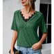 thumbnail image 3 of Camisa de manga corta con cuello en V de encaje para mujer, moda de verano, informal, adelgazante, blusa de manga corta de verano para mujer, OD verde L, 3 of 8