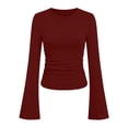 thumbnail image 6 of Aezemi Womens Flare Long Sleeve Shirts Fashion Ribbed Round Neck Slim Fit Casual Daily Tops Spring Fall Outerwear Trendy Casual Comfy All Match Tees XL, 6 of 7