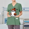 thumbnail image 5 of MLQIDK Plus Size Scrubs for Women Stretch Funny Nurse Uniform Shirts V-Neck Short Sleeve Scrub Shirts Fun Pumpkin Ghost Bat Printed Nurse Uniforms Green S, 5 of 5