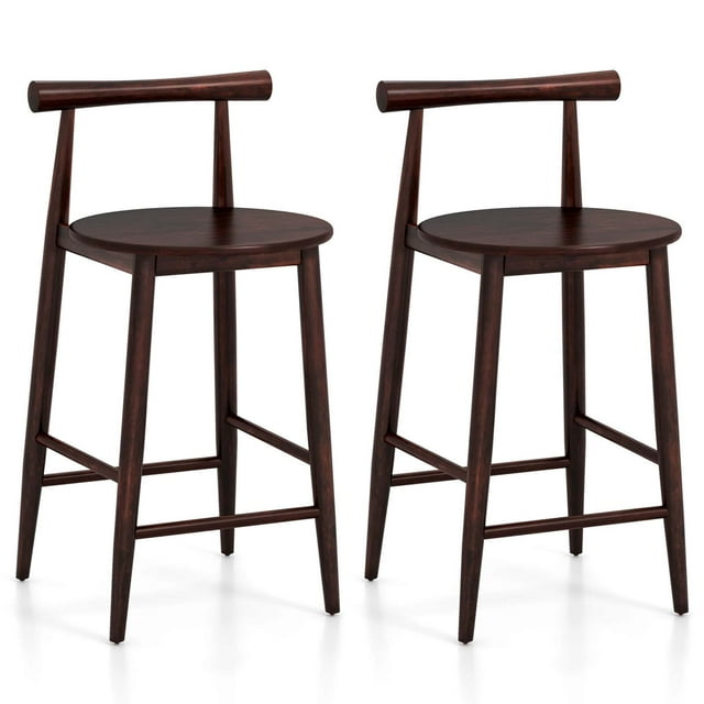 Costway Bar Chair Counter Height Stools Set of 2 with Acacia Wood Frame Supporting Legs Brown