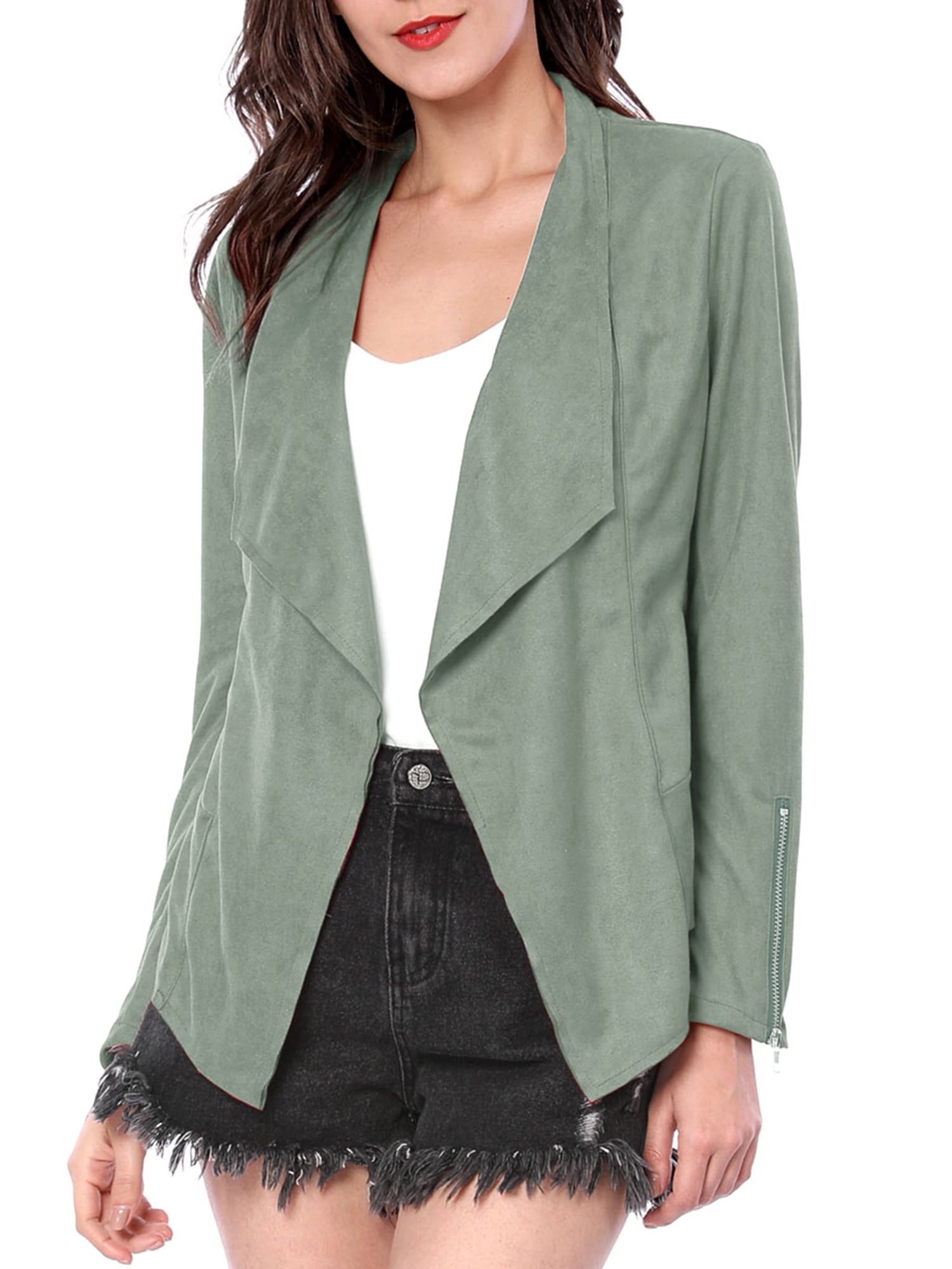drape front suede jacket