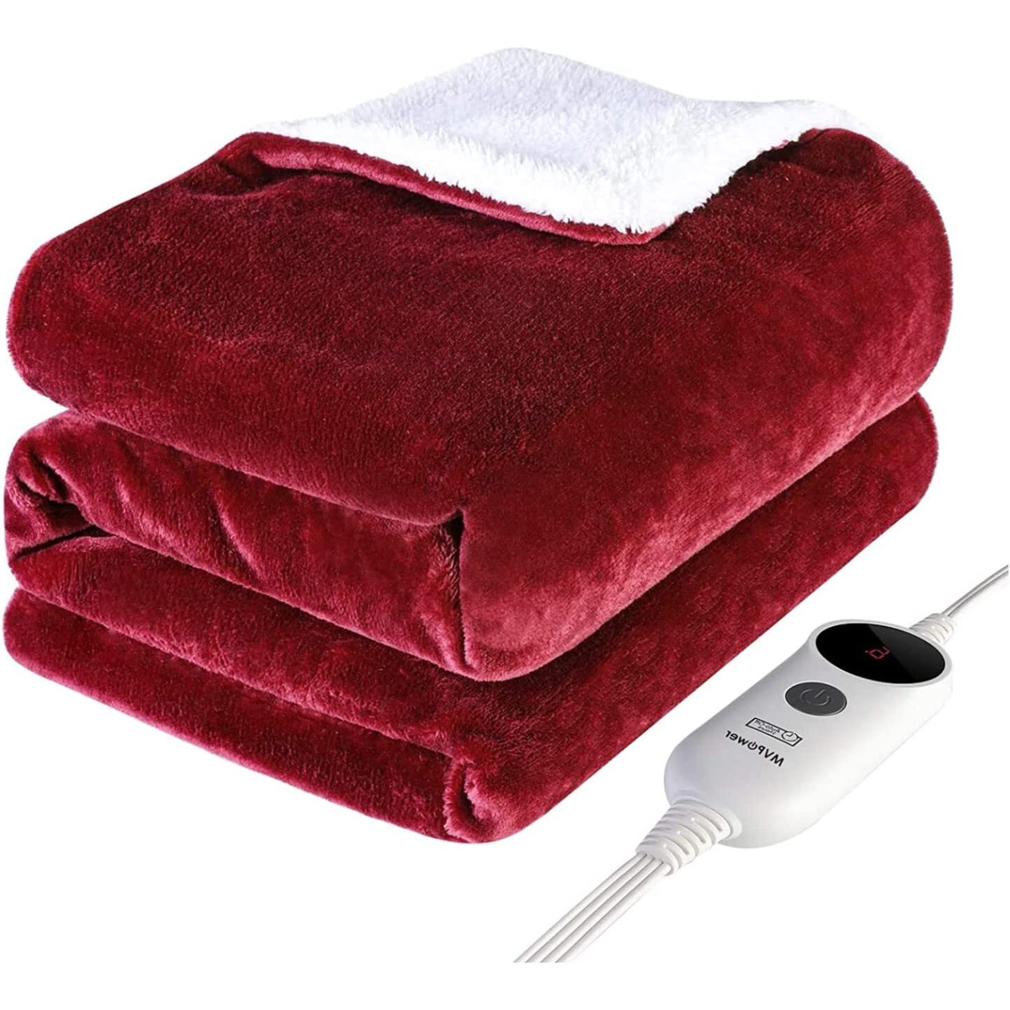 Homfa Electric Heated Blanket, 50 X 60 Flannel and Sherpa Thermal Blanket  with 3 hrs Auto Shut-off u0026 6 Heating Levels, Wine Red - Walmart.com