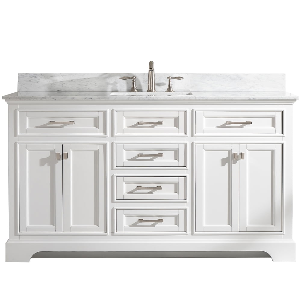 Milano 60" Single Sink Bathroom Vanity Set in White with Carrara Marble