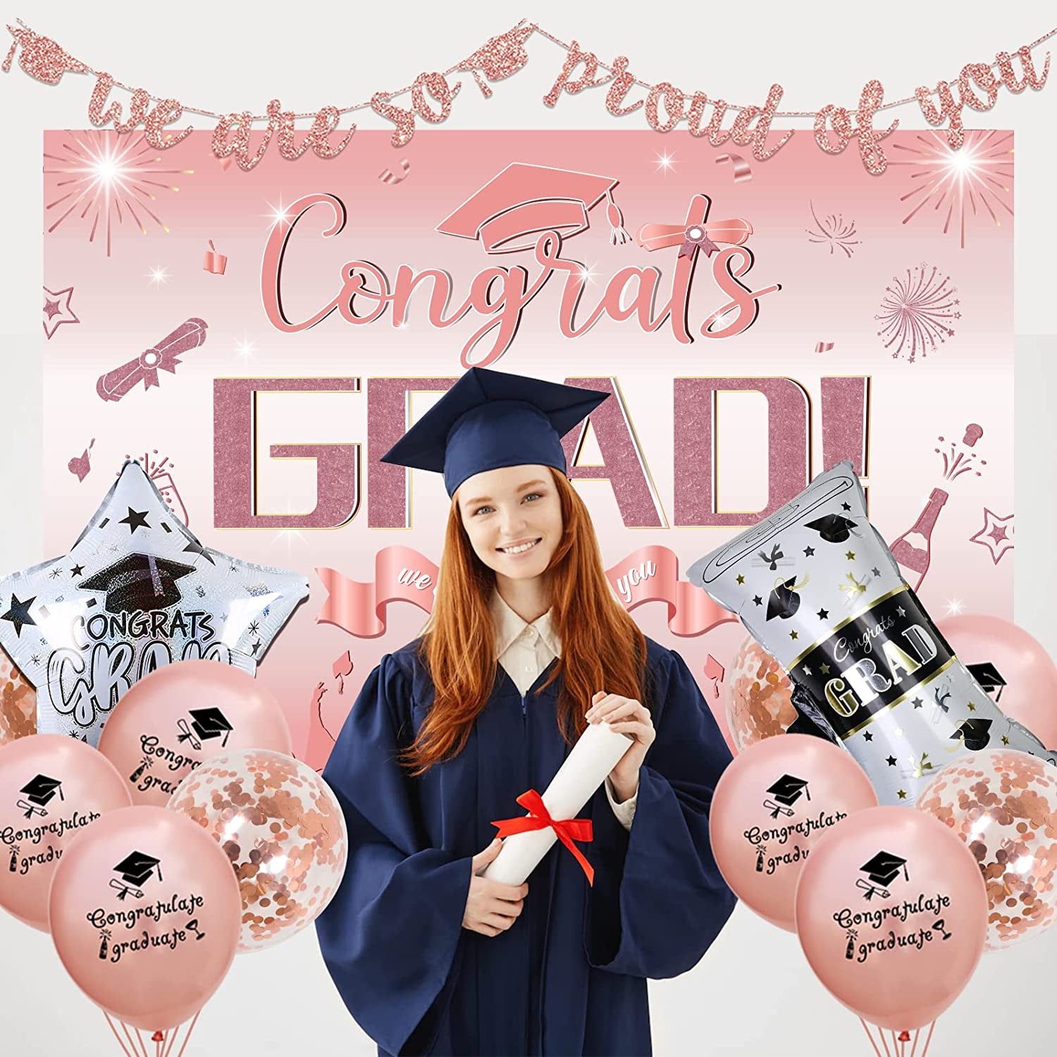 Rose gold cap and gown cheap