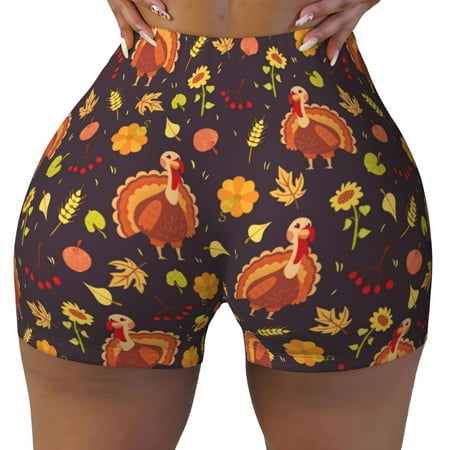 Workout Shorts Women  Turkey Bird Biker Shorts for Women Running Gym Spandex Shorts Tummy Control