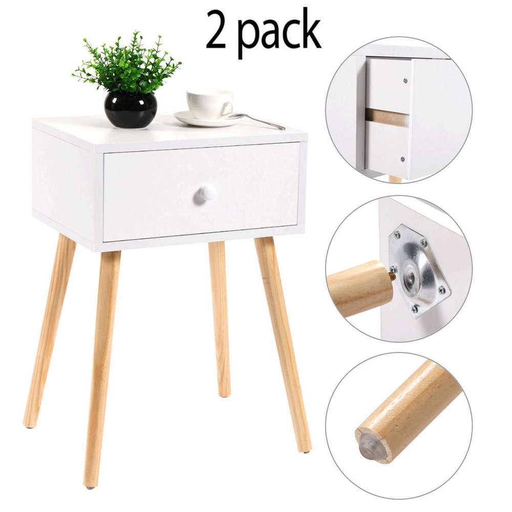 Kepooman Modern Nightstand Set of 2, Wood Bedside Storage Side