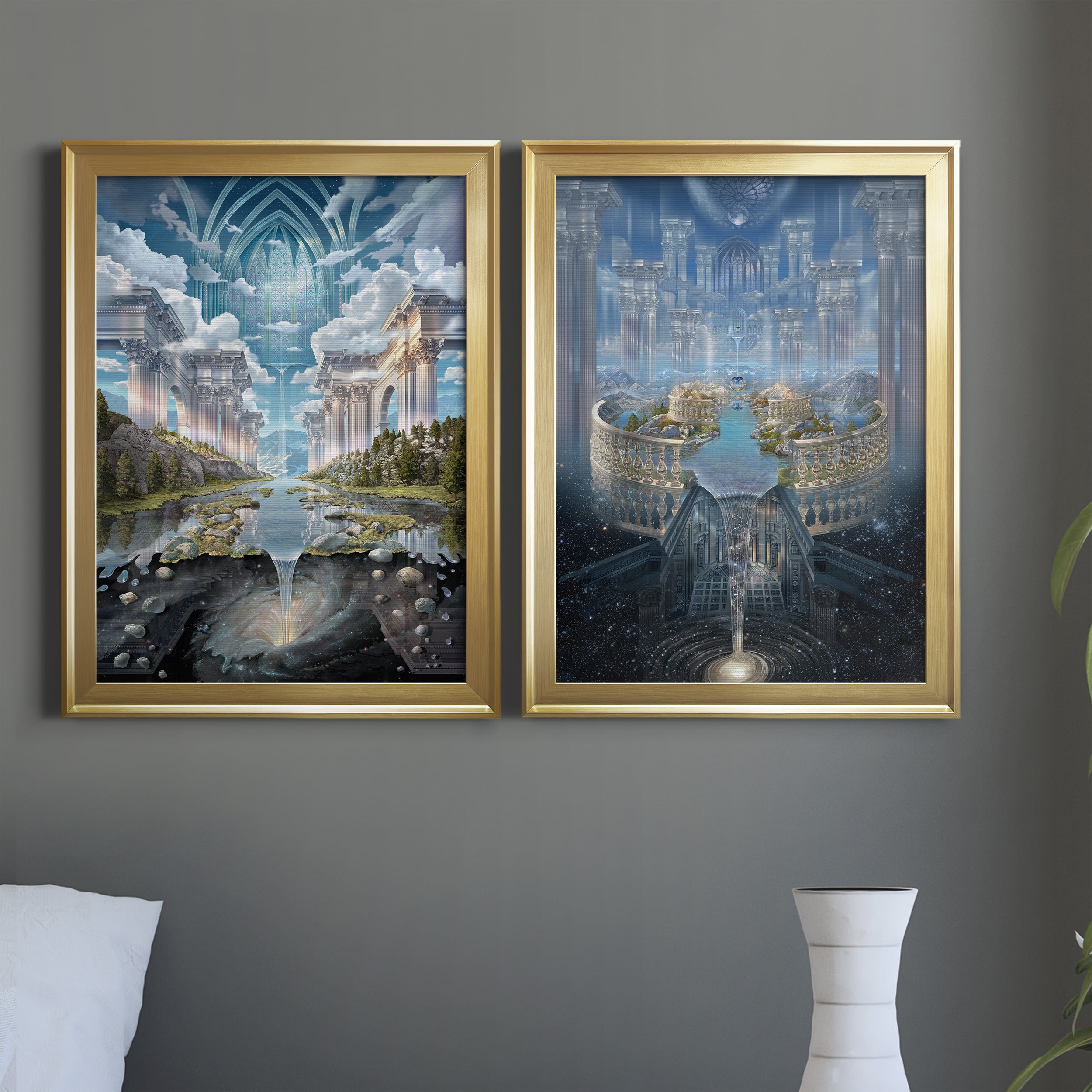2 Piece Set Genesis II Premium Framed Canvas - Ready to Hang - 18.5 x 24.5 Each - Gold Frame