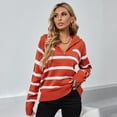 thumbnail image 6 of under $5 JINMGG V Neck Sweaters for Women Fall Winter ,Women's V-Neck Loose Zipper Hedging Casual Stripe Knitting Sweater Tops, 6 of 9