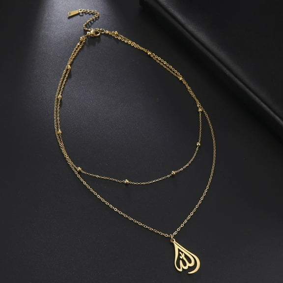 TEAMER Allah Islamic Symbol Necklace Double Layer Chain Stainless Steel Jewelry Muslim Prayer Religious Gift