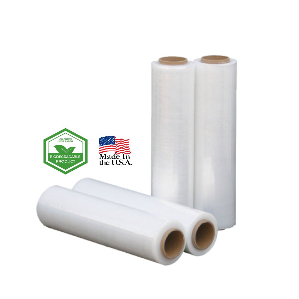 Stretch Film Wrap, Biodegradable Heavy Duty Shrink Wrap Roll, Clear, 18