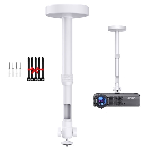 Projector Mount for Ceiling/Wall -- ¼-Inch Screw Adjustable Tilt&Swivel Hanging Wall Mount Hanger Rack with Extension Pole for Mini Projector with Cable Ties
