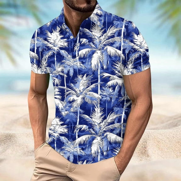 Gamivast Hawaiian Shirts for Men Vintage Floral Graphic Golf Shirts Breathable Lapel Collar Summer Shirts Button Placket Tennis Vacation Outdoor