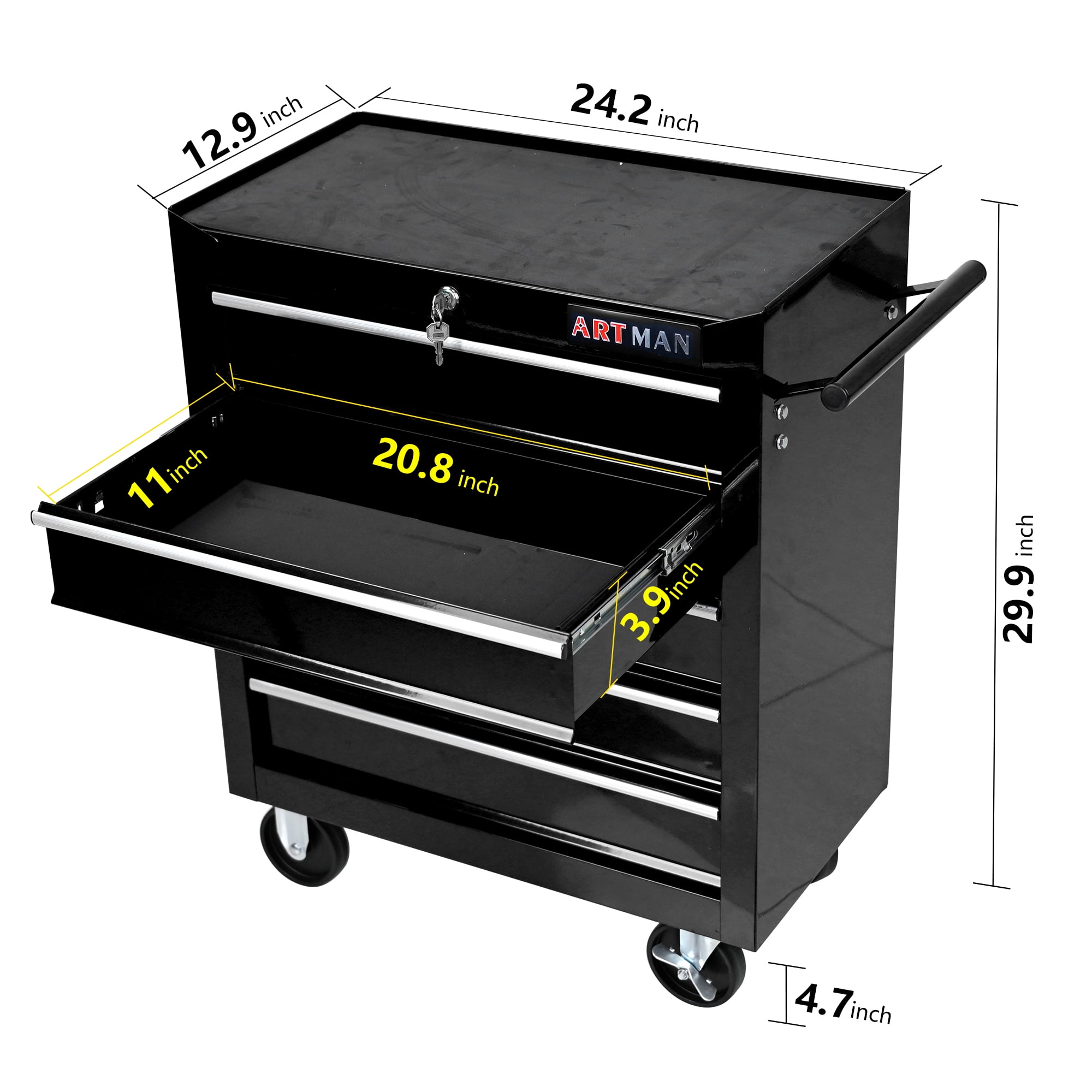 5 Drawer Rolling Tool Chest, Steel Tool Storage Cabinet for Garage Storage with 4 Wheels and Locker