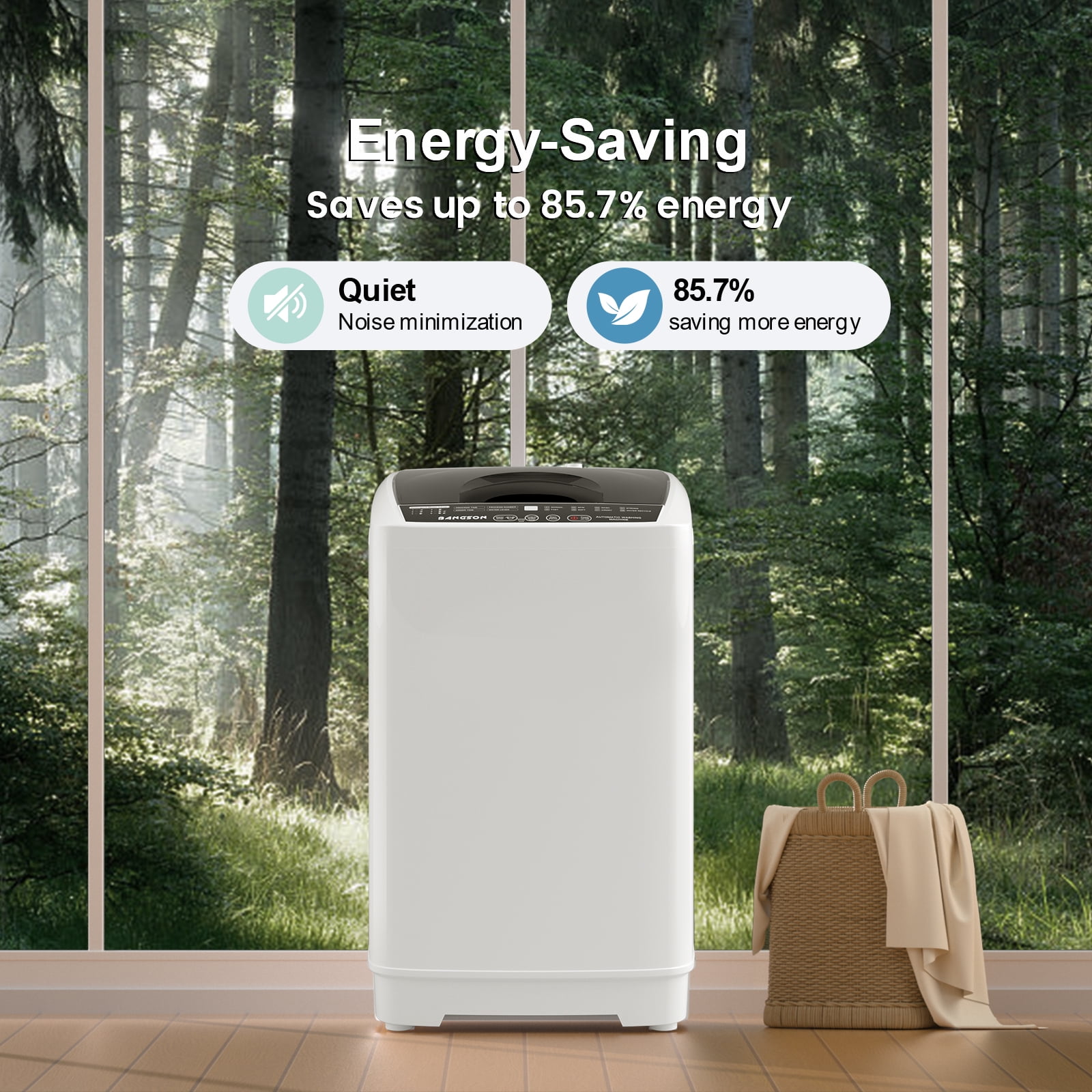 BANGSON 1.08cu.ft Portable Washing Machine, Full-Automatic Compact Washer with 8 Programs & Drain Pump for Apartment, Dorm, Home