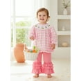 thumbnail image 5 of Loicainy Baby Toddler Girls Easter Pants Sets 6 12 18 24 Months 2T 3T Clothes Set Long Sleeve O Neck Plaid Tops Ruffle Flared Pants Outfits, 5 of 9
