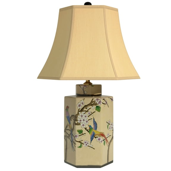 Oriental Furniture 22" Birds and Flowers Porcelain Jar Lamp