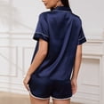 thumbnail image 5 of UNEEI Women Pajamas Set 2PC Silk Satin Lapel Sleepwear Short Sleeve Tops And Shorts Soft Button Down Women Loungewear Nightwear Navy L, 5 of 9
