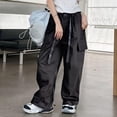 thumbnail image 5 of ZXLBBD Girls' High Waisted Solid Color Loose Fit Pockets Cargo Pants for Kids Trousers Streetwear Durable Casual Outdoor,Black,Size 9 Y-10 Y, 5 of 7