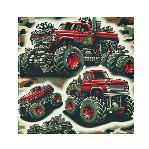 JSTEL Monster Trucks on Camouflage Cloth Napkins Set of 1, 20x20 Inch Washable and Reusable Napkin for Decoupage Dinner Party Everyday Use