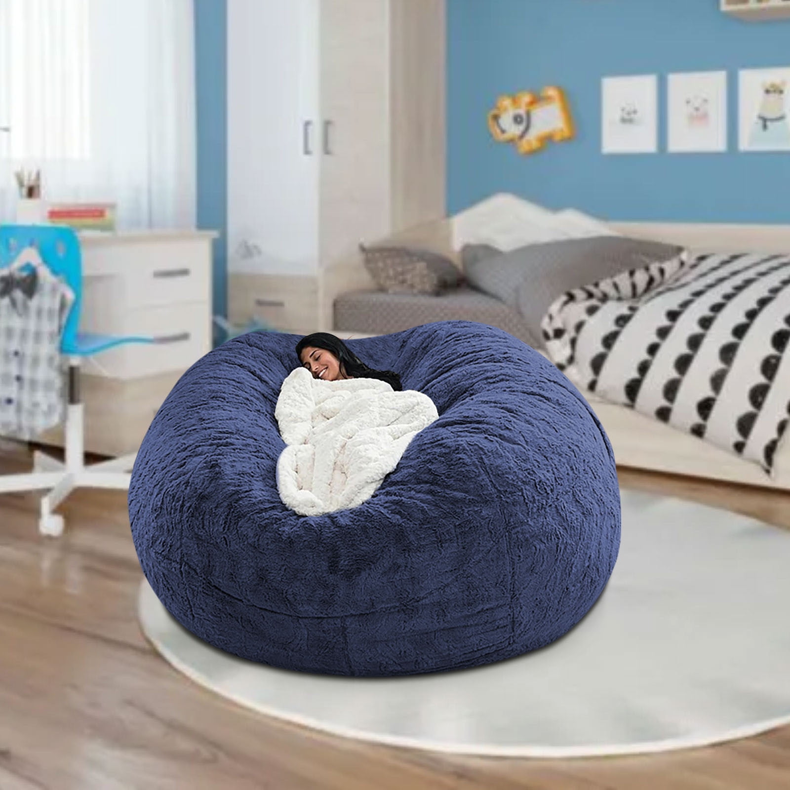 Bean Bag Chairs Cover, Large Circular Soft Fluffy Comfortable Velvet Sofa Cover for Living Room Bedroom Office Home Decoration, 35x71 Inches ( No Filler)