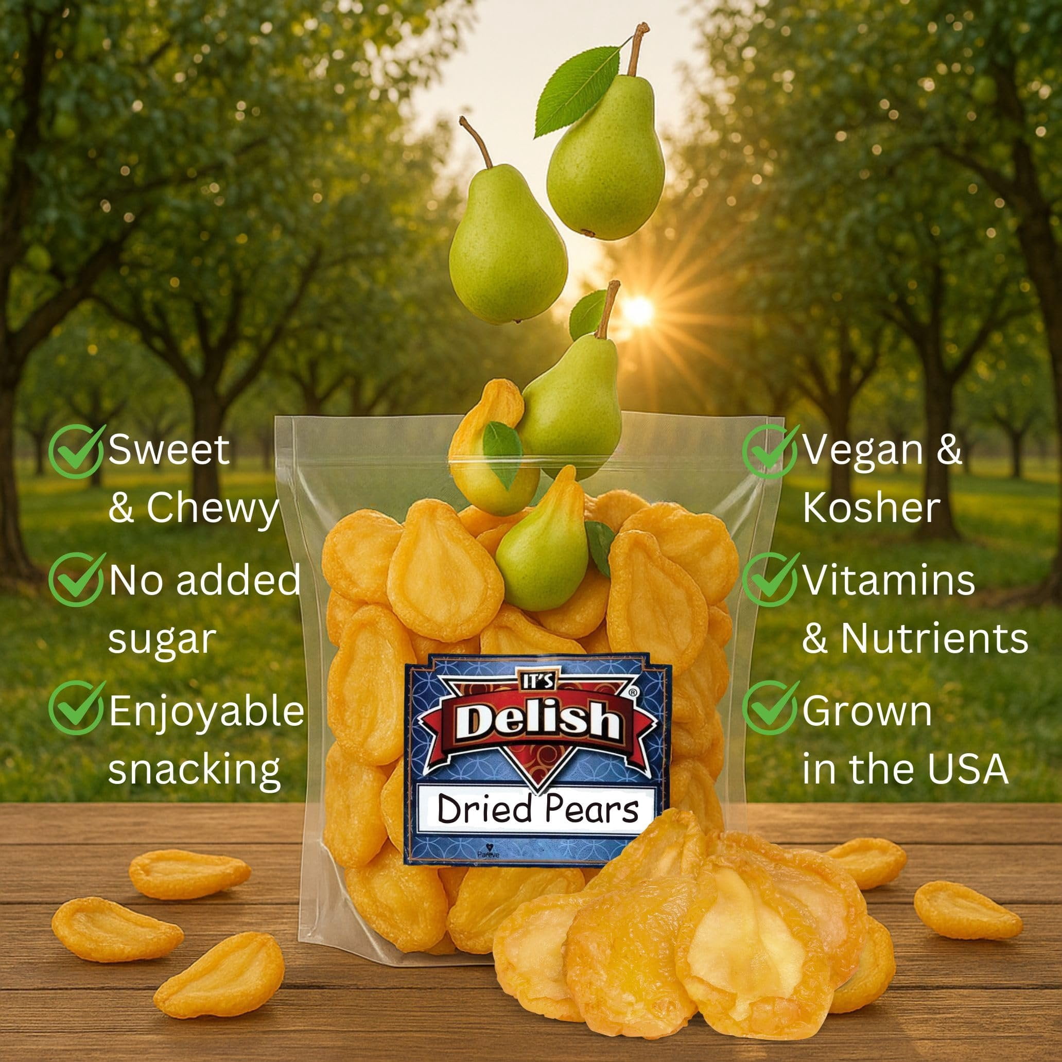 Dried Pears by It's Delish, 2 Lbs Bulk Bag