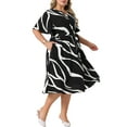 thumbnail image 4 of Agnes Orinda Women's Plus Size Dress Printed Notched Neck Short Sleeve Tie Knot Casual Business A Line Midi Dresses with Pockets 1X Black, 4 of 6