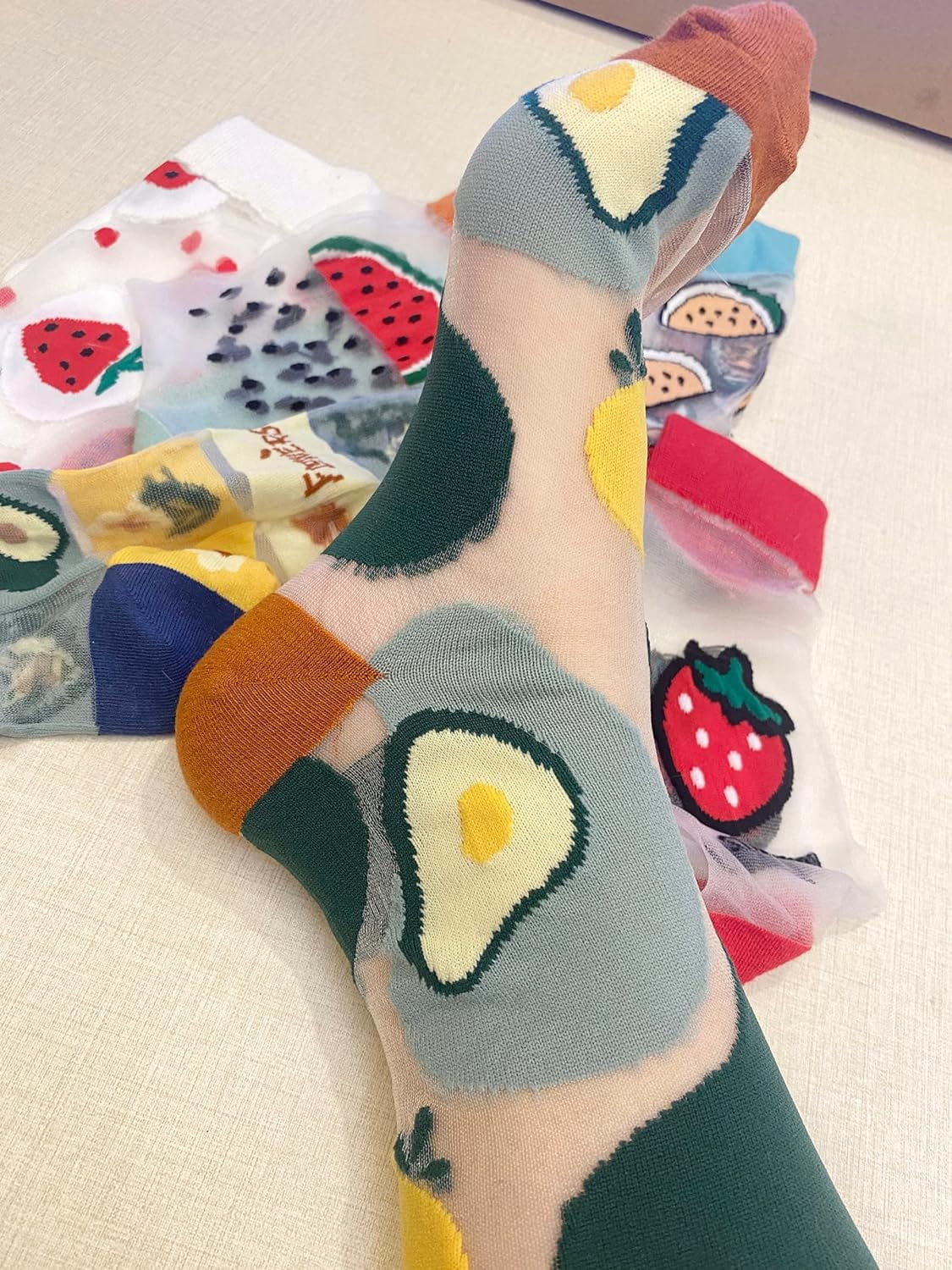 CHUNTIAN Sheer Socks,Vintage Transparent Flower Ankle High Socks,Thin Mesh Glass Silk Socks,No Slip Socks for Women