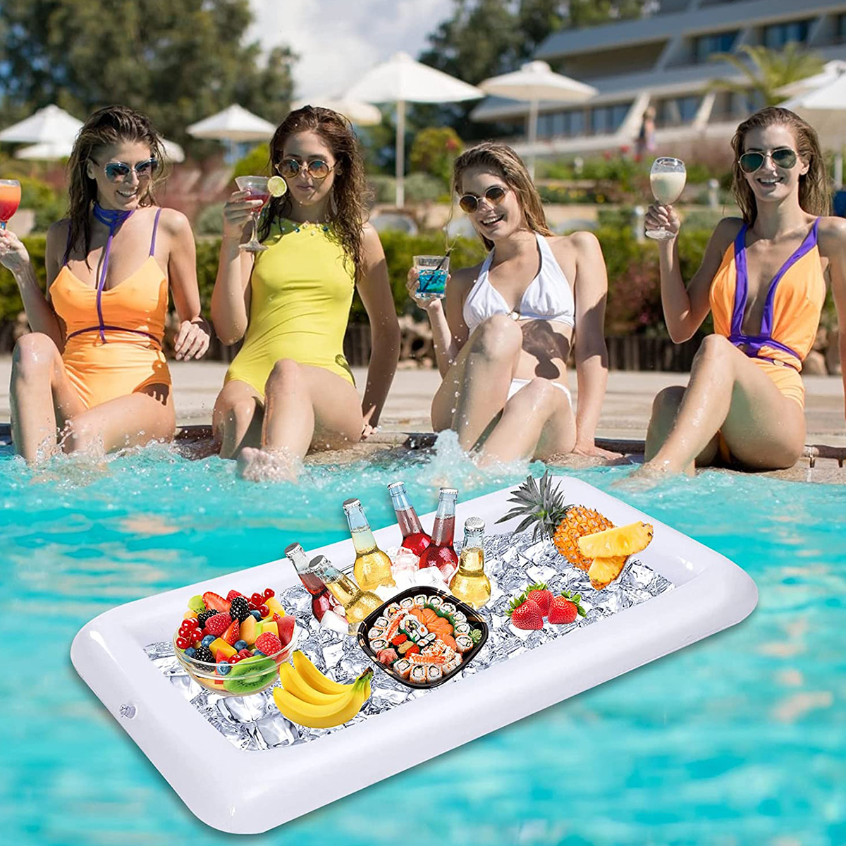 Lieonvis Floating Ice Tray Large Capacity Food Drink Containers Inflatable  Beer Table Inflatable Pool Cooler Serving Bar Floating Drink Holder for  Swimming Pool Party and Hot Tub
