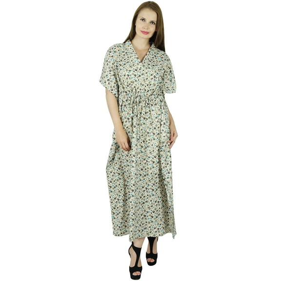 Bimba Women Long Cotton Kaftan Sleep Maxi Gown White Caftan Beach Coverup