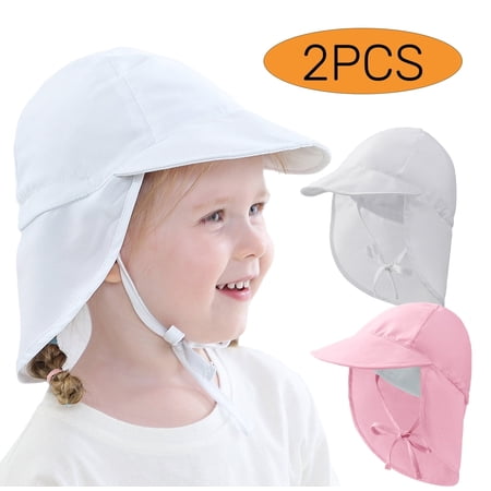 Baby Hat Girls Bucket Sun Hat Adjusta Quick Drying Summer Beach Hat with Neck Flap for Traveling Swim Hat Toddler Hat for 6-24 Mouths White and Pink 2 Pcs