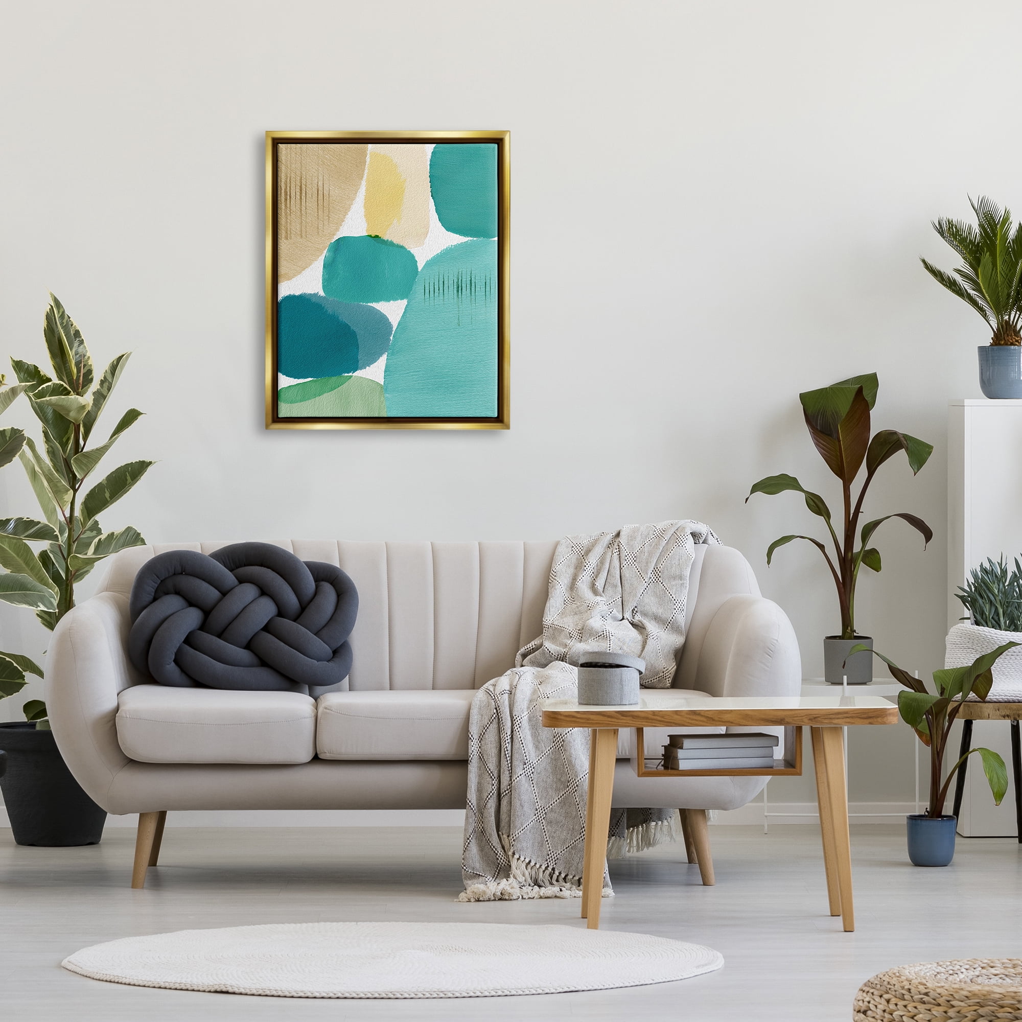 Stupell Industries Contemporary Circles Painting Abstract Painting Gold Floater Framed Canvas Art Print Wall Art, 25 x 31
