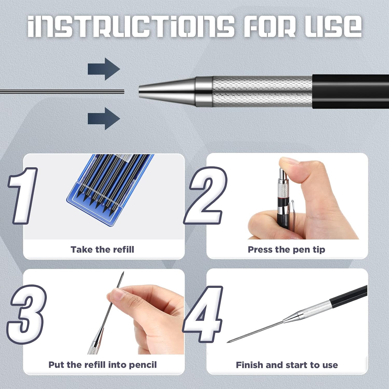 12 Pieces Welder Pencil with 108 Pieces Round Refills Mechanical Metal Pencil Marker with Built in Sharpener Pen for Construction Workers, Metal Work, Plumbers, Framers