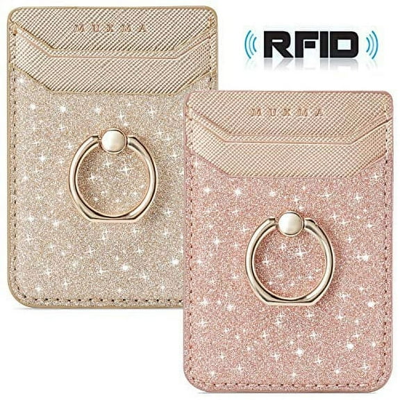 BIAJIYA Phone Card Holder RFID Wallet Credit Adhesive Cell Case Stick-on Card Holder for Back of Phone for Most of Smartphones (iPhone/Android/Samsung Galaxy) Rosegold
