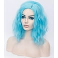 thumbnail image 2 of BERON Blue Short Curly Wigs for Women Girls Sky Blue Side Part Shoulder Length Wavy Hair Wig Heat Resistant Synthetic Halloween Cosplay Daily Party Wigs, 2 of 4