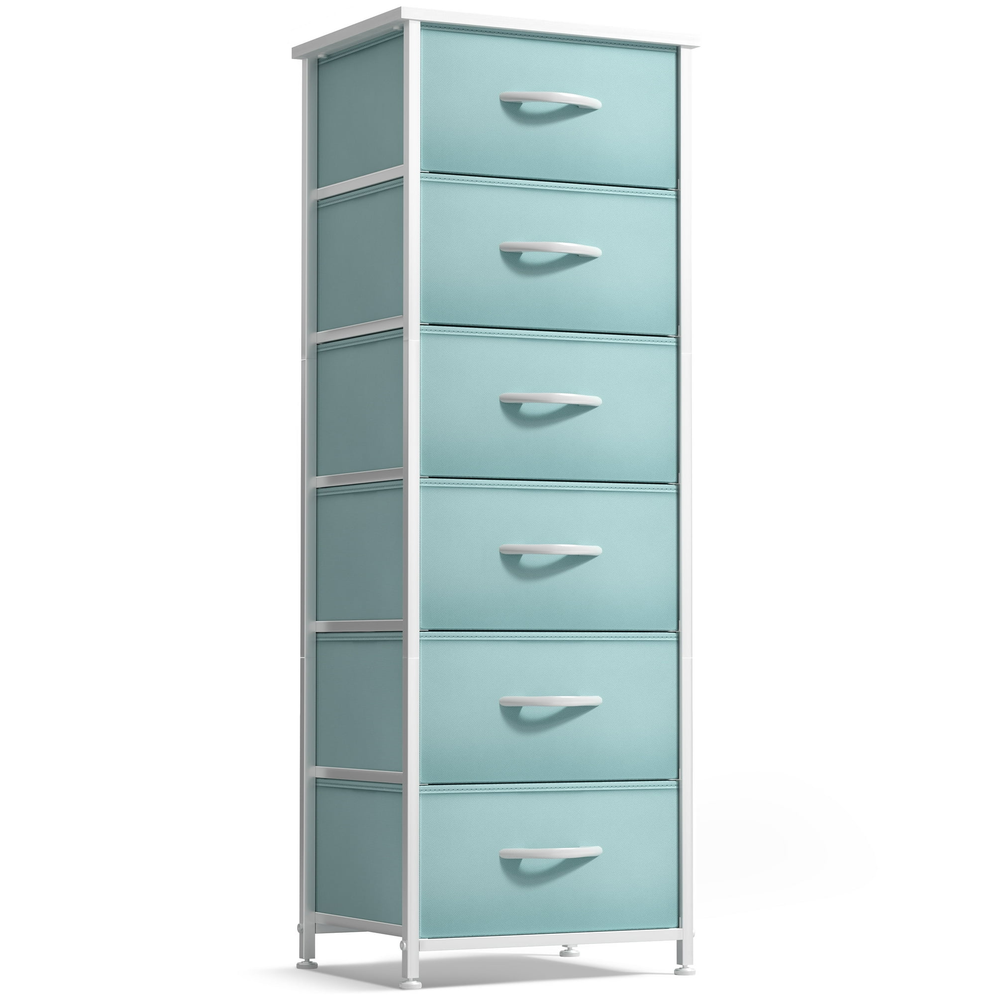 Sorbus 6-Drawer Fabric Dresser for Kids - Tall Storage Tower, Closet Organizer with Steel Frame & Wood Handles for Nursery, Playroom & Bedroom, Aqua