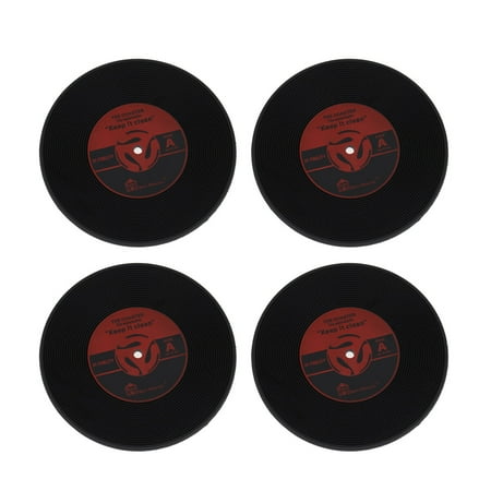 

4pcs Colorful Vinyl Record Disk Drinks Coasters Cup Mat for Music Lovers (Red)