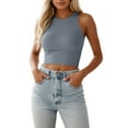 thumbnail image 2 of Cropped Tank Top for Women 2025 Summer Sleeveless Crewneck Slim Fit Tight Stretchy Plain Vest Tank Tops, 2 of 6