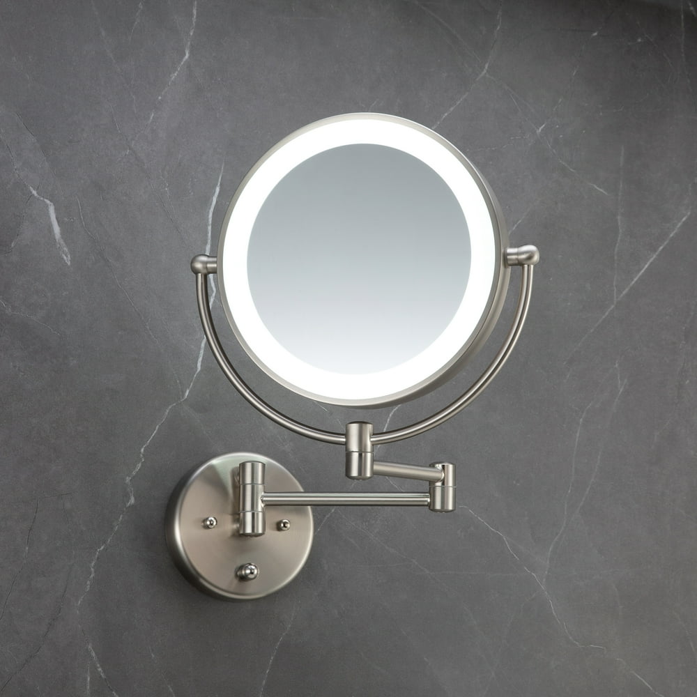 Nickel 9in Makeup Mirror Wall Mount Dimmable LED Lighting 1x and 8x