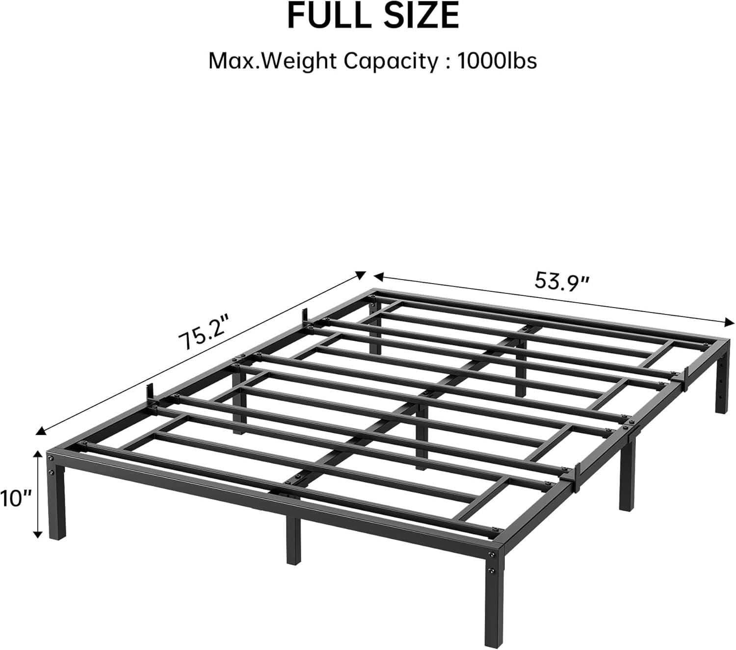 10 Inch Queen Size Metal Bed Frame – Heavy Duty Platform Bed with Storage Space,Steel Support,No Box Spring Needed, Easy Assembly Mattress Foundation, Noise-Free,Black