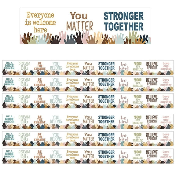 Teacher Created Resources Everyone is Welcome Helping Hands Straight Border Trim, 35 Feet Per Pack, 6 Packs