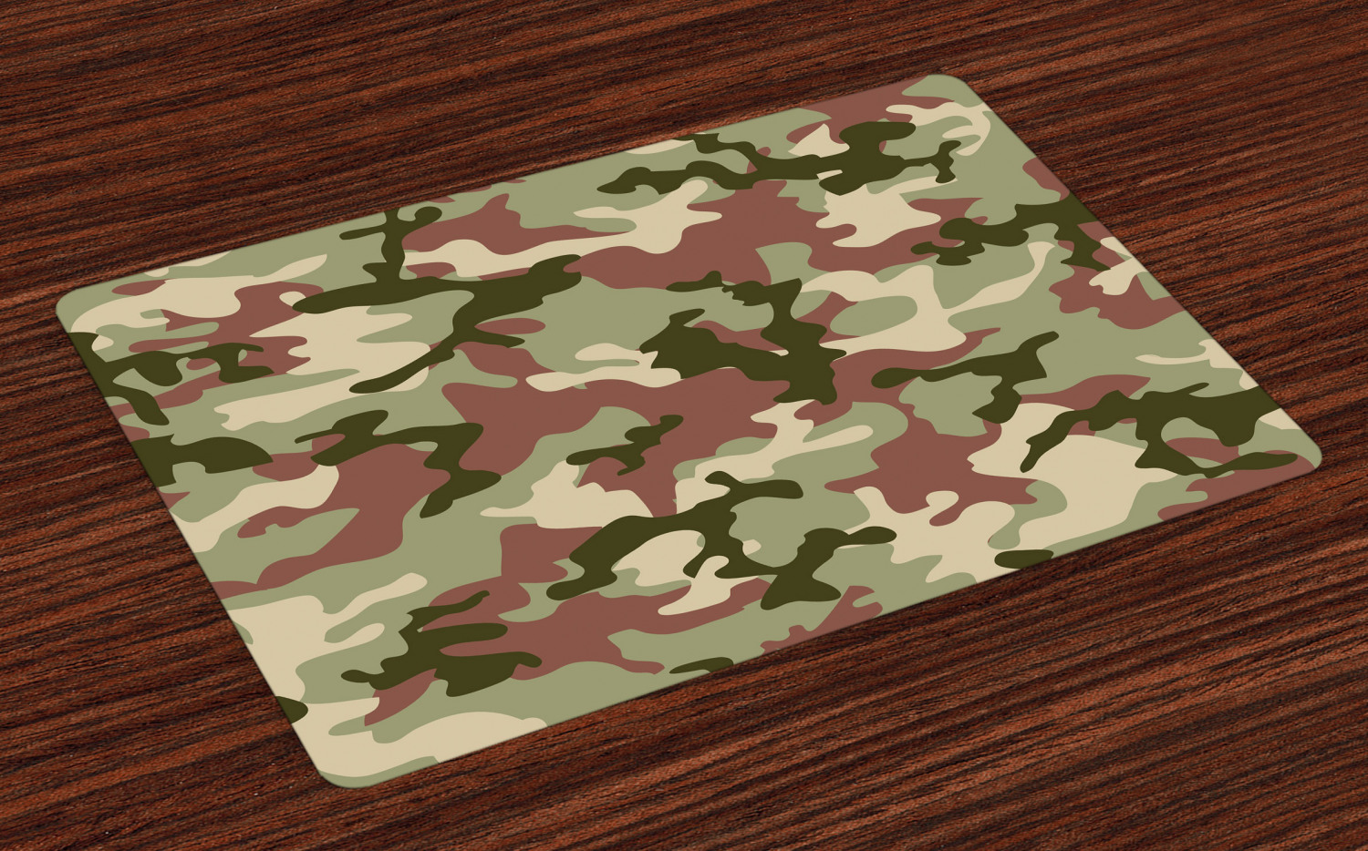 Camo Placemats Set of 4 Illustrated Green Camouflage in Forest Colors Hunter Combat, Washable