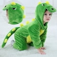 thumbnail image 2 of Mercatoo Baby Boys Girls Romper Jumpsuit Dinosaur Pattern Flannel Hooded 𝐂osplay 𝐂ostume Winter Green Indoor Zipper Clothes, 2 of 2