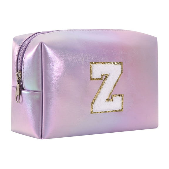 Tkrady Large Capacity Embroidered Alphabet Makeup Bag Travel Storage Bag Clutch Handbag Cosmetic Bag Purple,26 Letters