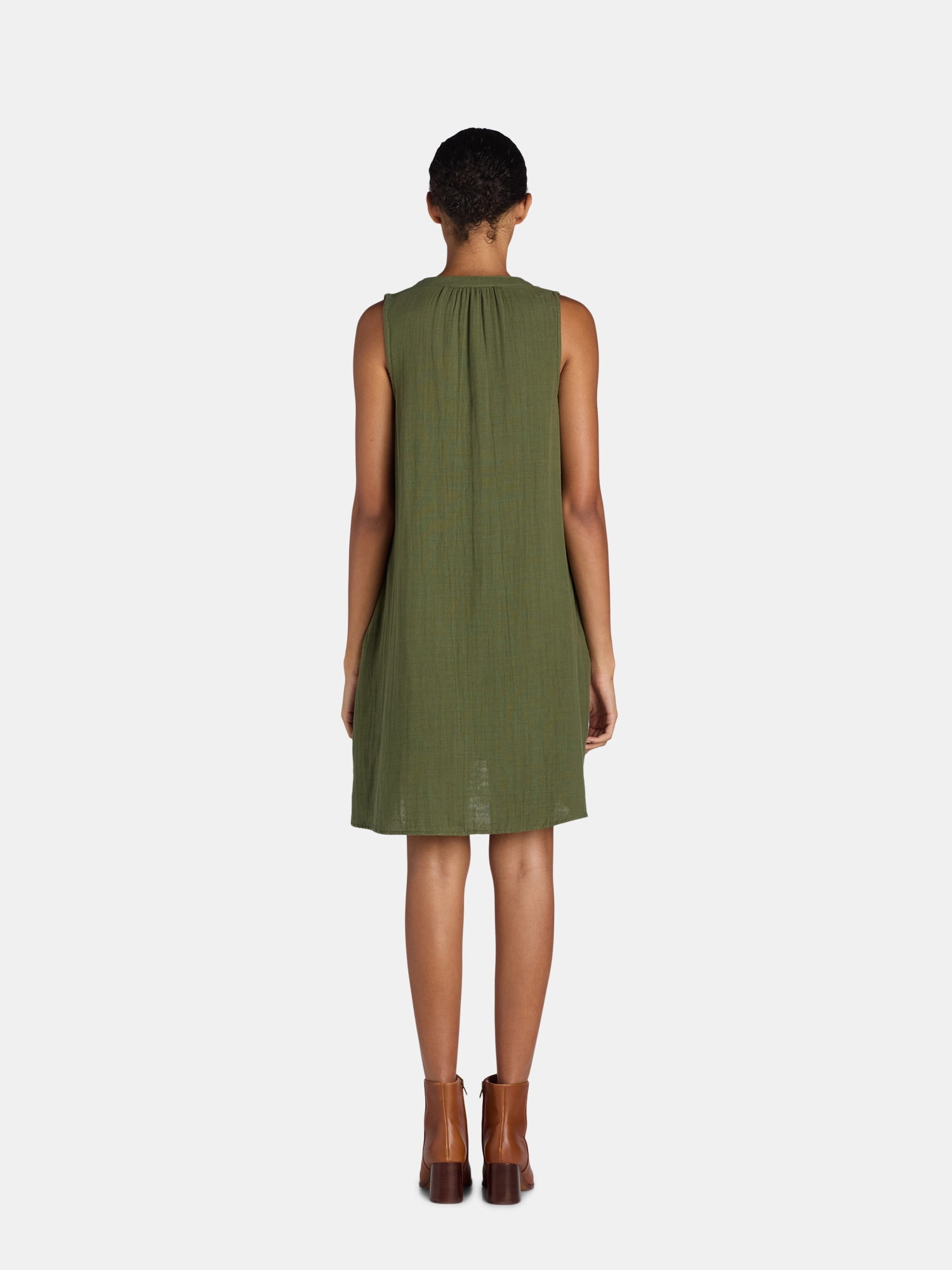 Time and Tru Women's Tunic Sleeveless Double Cloth Dress, Green, Size XS