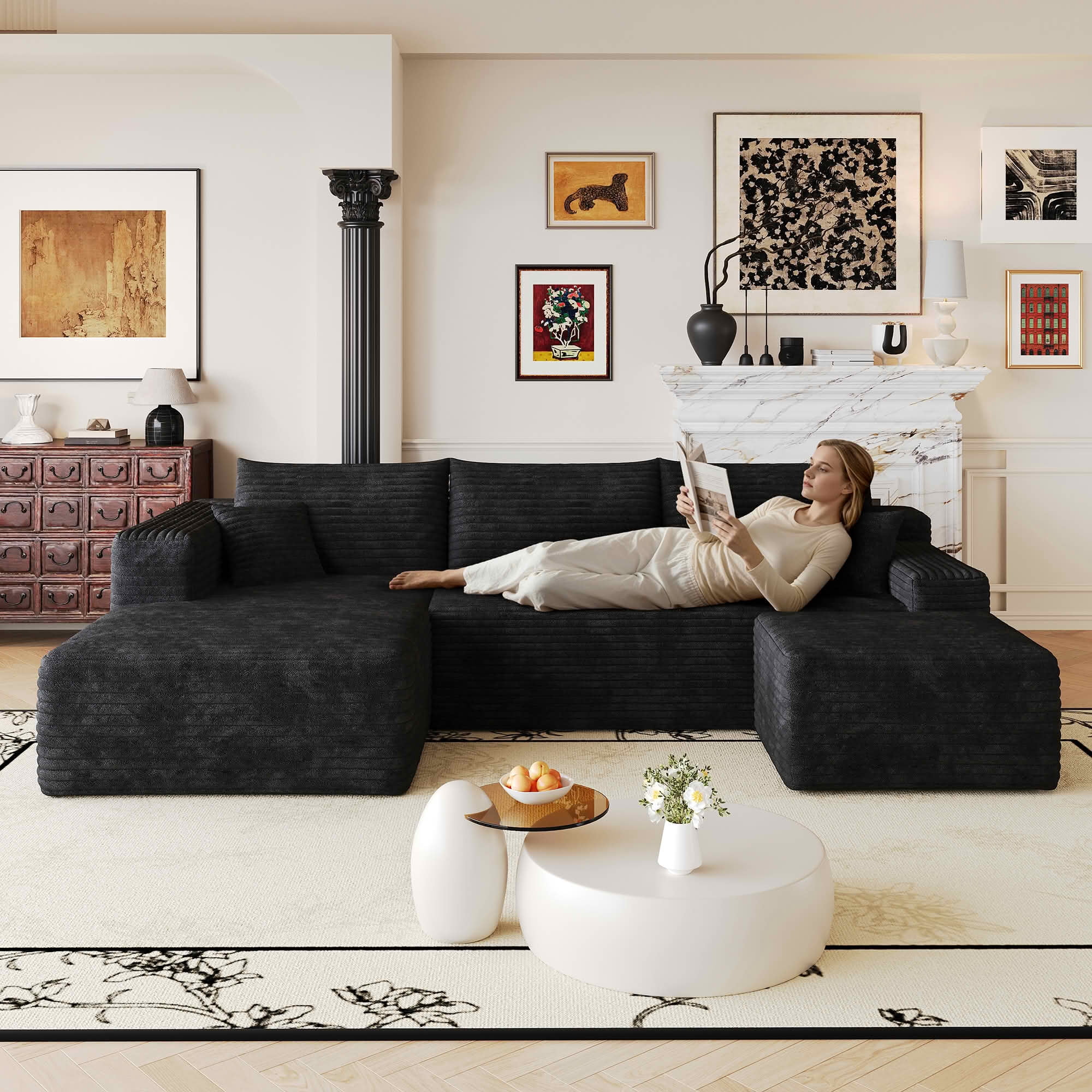 MAYEERTY 103 Inch Cloud L Shaped Sectional Sofa, Plush Corduroy Deep Seat Corner Couch, No Assembly Modern Minimalist Sofa for Living Room Apartment