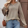 thumbnail image 3 of Uootdi Womens Long Sleeve Shirts Striped V-Neck Rib Knit Slim Fit Tops Gift Casual Stretch Basic Tee Going Out Top Fall, 3 of 7