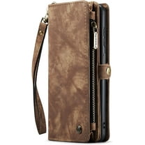 Wallet Case Compatible with Samsung Galaxy S24 2 in 1 Leather Zipper Detachable Magnetic Phone Case with 10 Card Slots Clutch Purse Cover Samsung Galaxy S24 Premium PU Case Brown