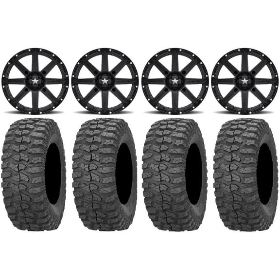 MSA Black Clutch 14" UTV Wheels 28" Rock-A-Billy Tires Can-Am Maverick X3 / Honda Pioneer 1000 / Talon