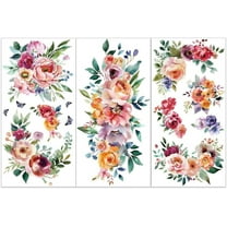 3pcs/Set Watercolor Flower Rub on Transfers for DIY Furniture and Crafts 6x12 inch Roses Decor Transfer Stickers Floral Rub on Decals for DIY Wood Furniture Scrapbooking Home Decorations